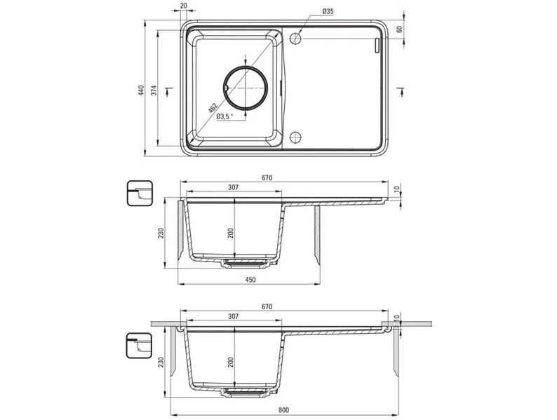 Вградена кухненска мивка Momi Metallic Graphite (1)