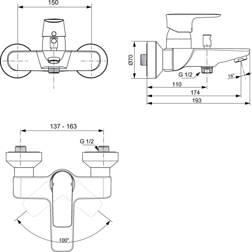 Стенна батерия за душ/вана Ideal Standard Connect Air (1)