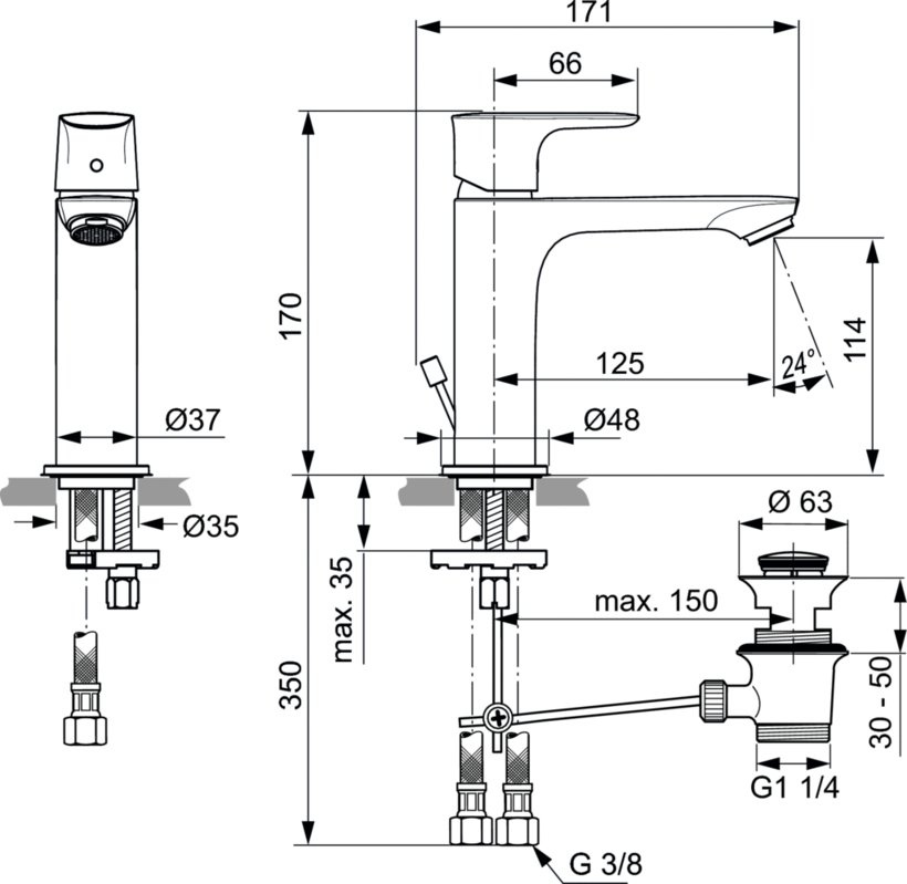Стояща батерия за мивка Ideal Standard Connect Air Grande (1)