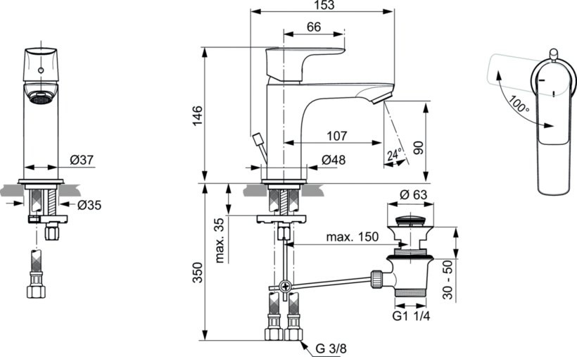 Хромиран смесител за мивка Ideal Standard Connect Air ColdStart (1)